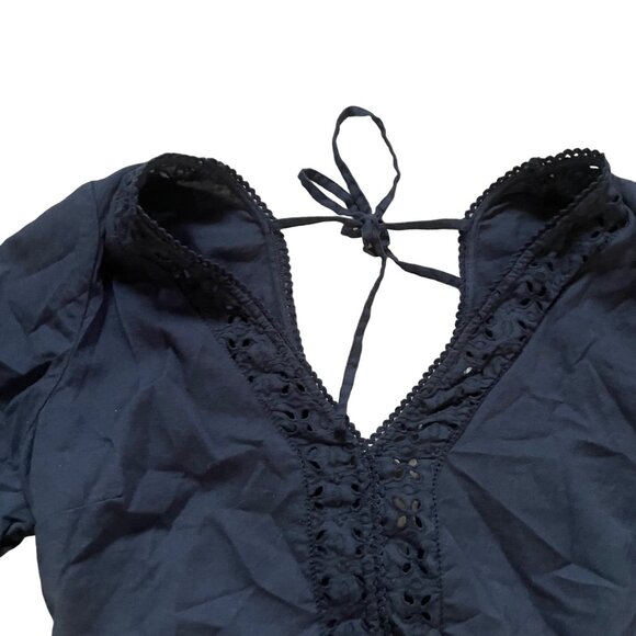 Abercrombie & Fitch Womens Medium Black Eyelet Lace V-Neck Blouse With 3/4 Sleev - Picture 5 of 8